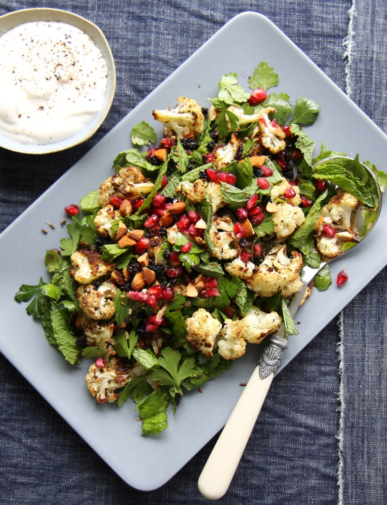 Roasted cauliflower, pomegranate and mint